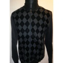 Kapuzensweatjacke - Ben Sherman - Raute - Schwarz/ Grau